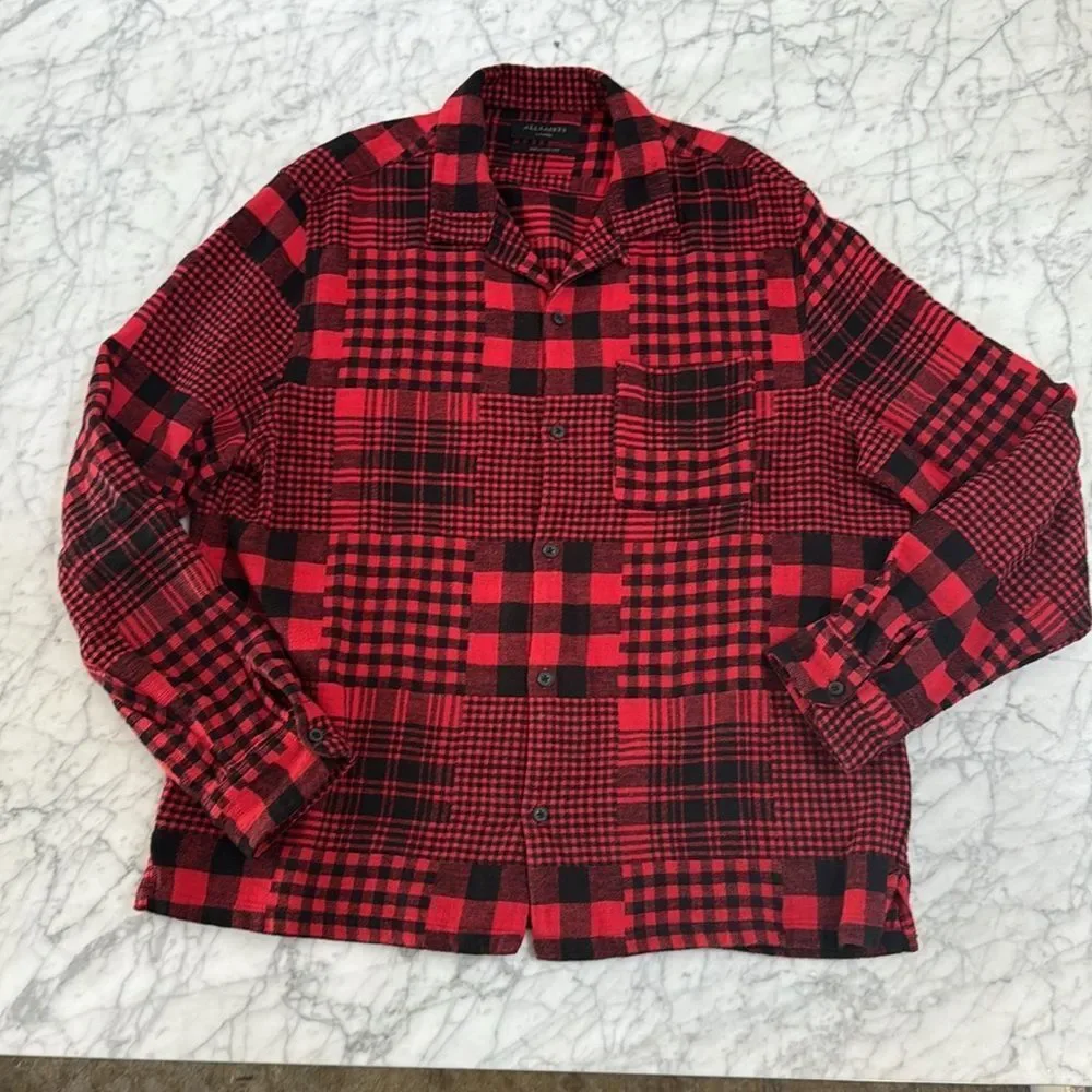 All Saints Brucker Plaid Shirt Jacket Mens XL